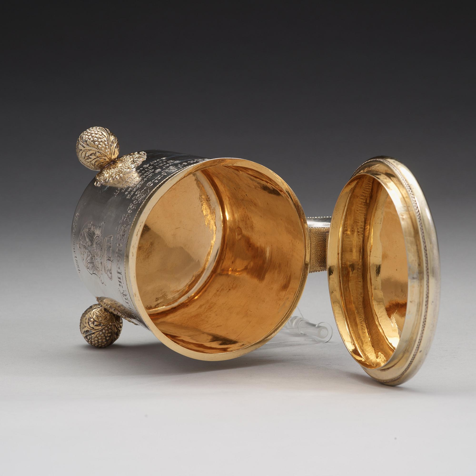 A Swedish early 18th century parcel-gilt silver tankard, mark of Sven Wallman, Gothenburg 1704.
