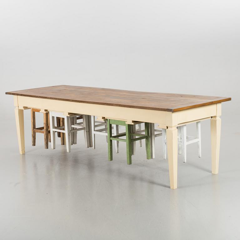 MATBORD med PALLAR 9 st, 1900-tal.