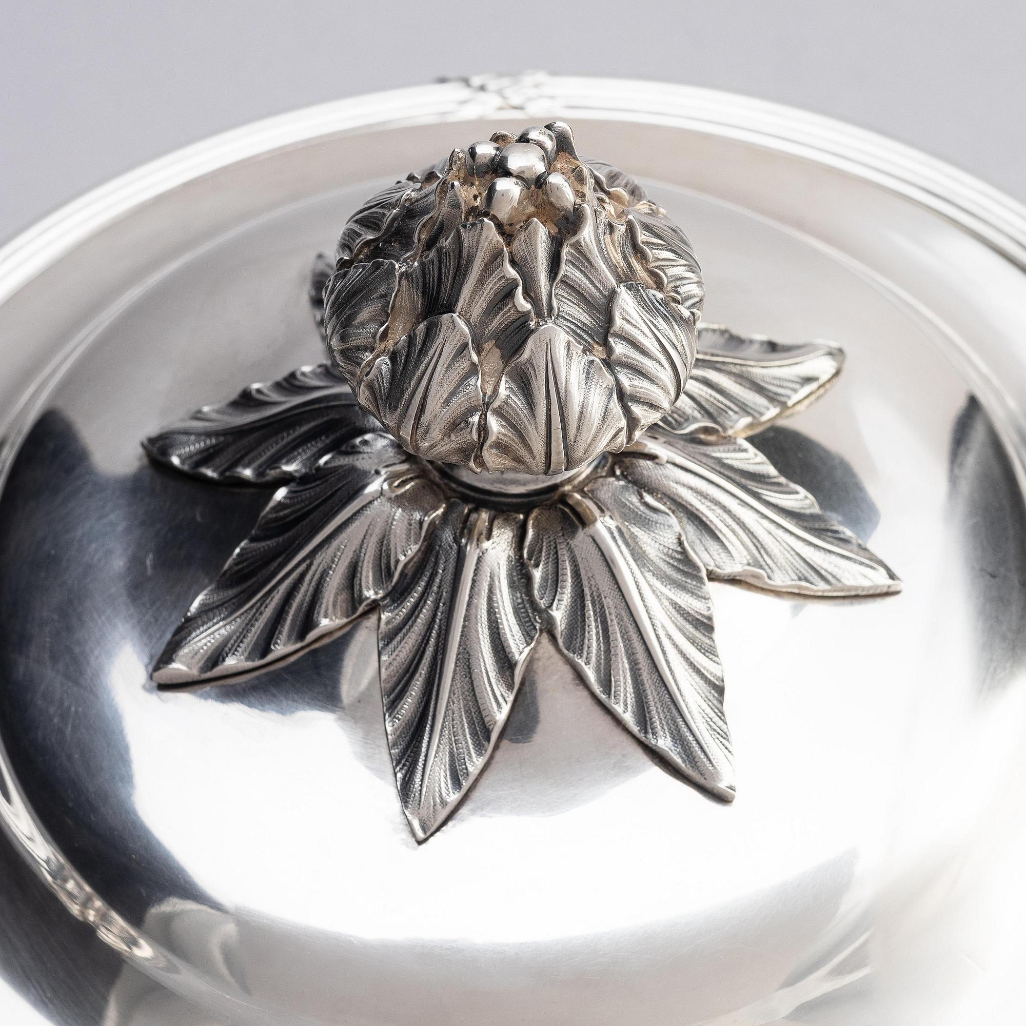 A French silver dish with lid, mark of Maison Odiot, Paris, France, second half of the 19th century.
