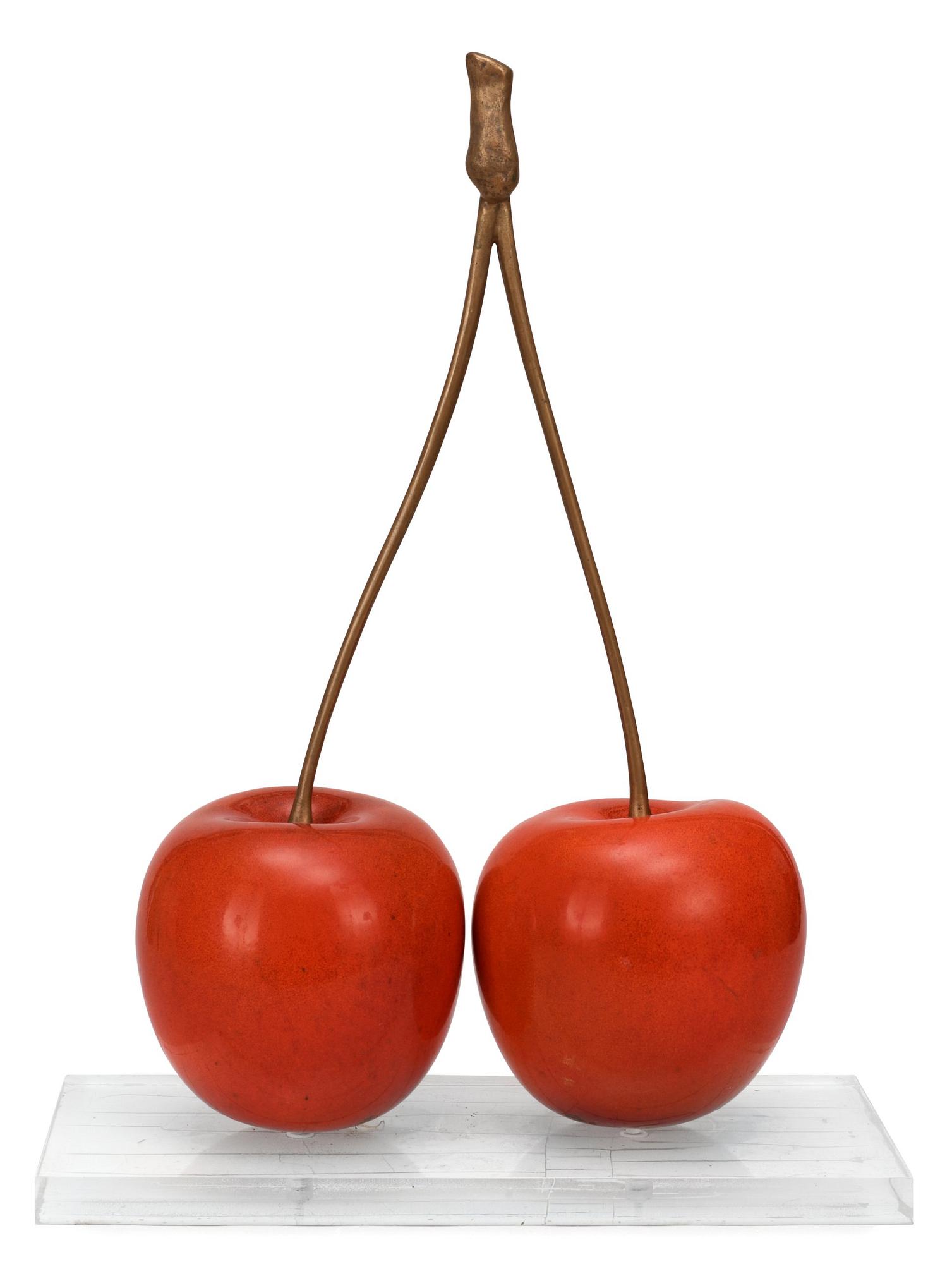A Hans Hedberg faience and bronze sculpture of cherries, Biot, France.