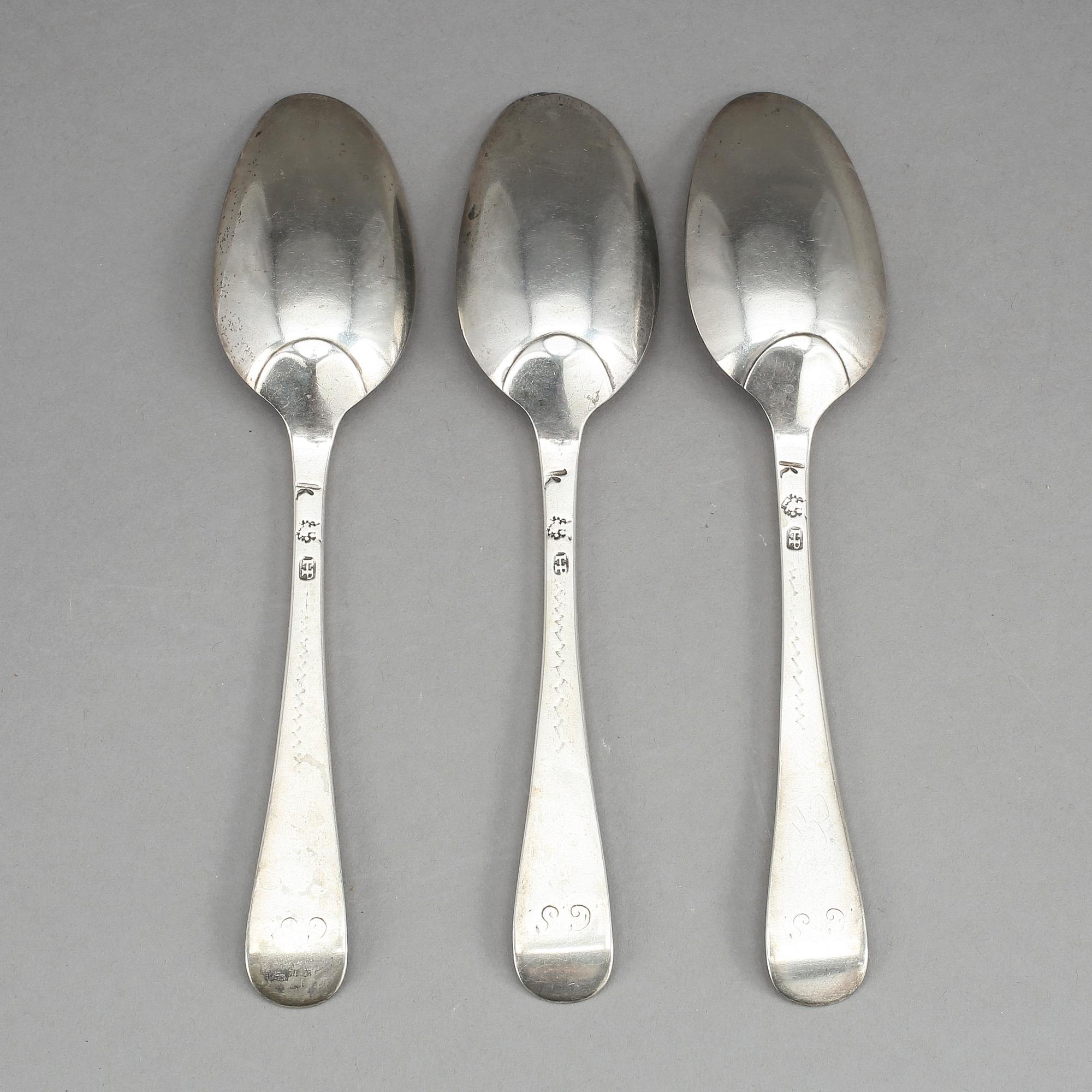 MATSKEDAR, 3 st, silver, Henning Petter Henning, Stockholm 1746. 180 gram.