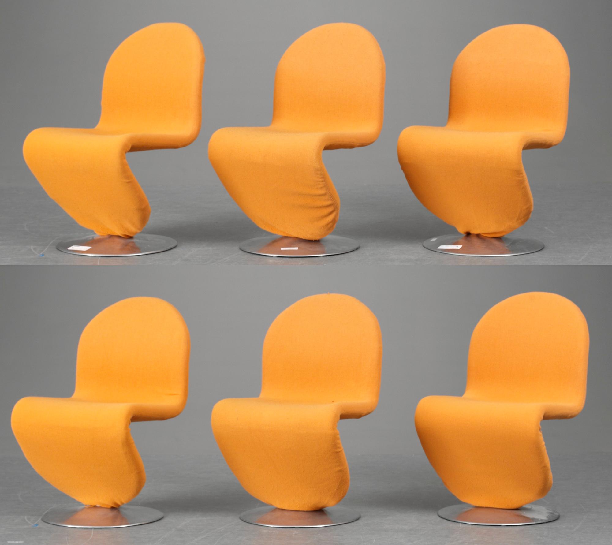 STOLAR, 6 ST, Verner Panton, "System 1-2-3", Fritz Hansen, Danmark 1970-tal.
