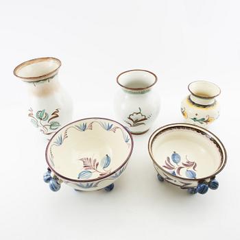 Ilse Claesson, vases 3 pcs and bowls 2 pcs Rörstrand, first half of the 20th century.