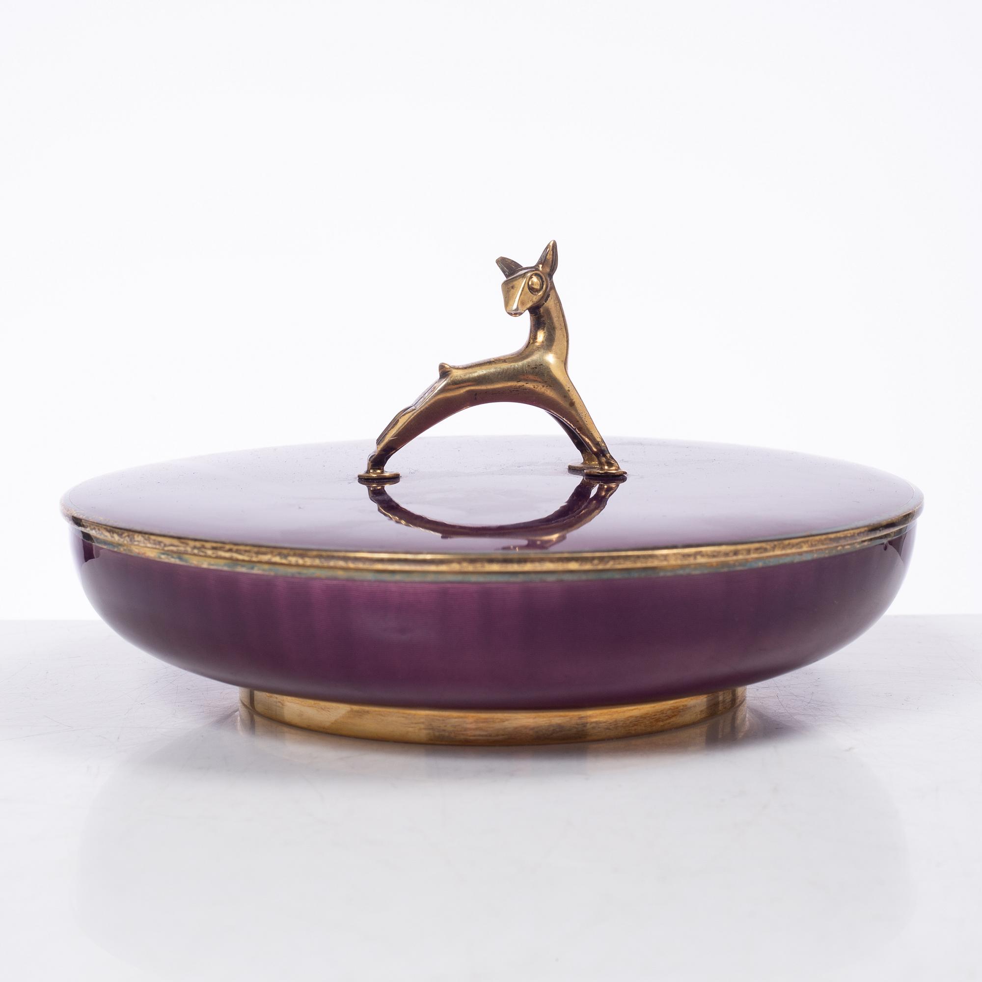 David Andersen, ask med lock, emalj och förgyllt silver, Norge, 1900-talets mitt.