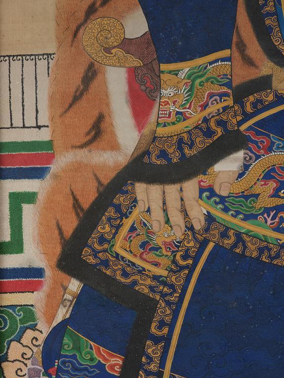 Förfadersporträtt, Qingdynastin, 1800-tal. Med signatur.