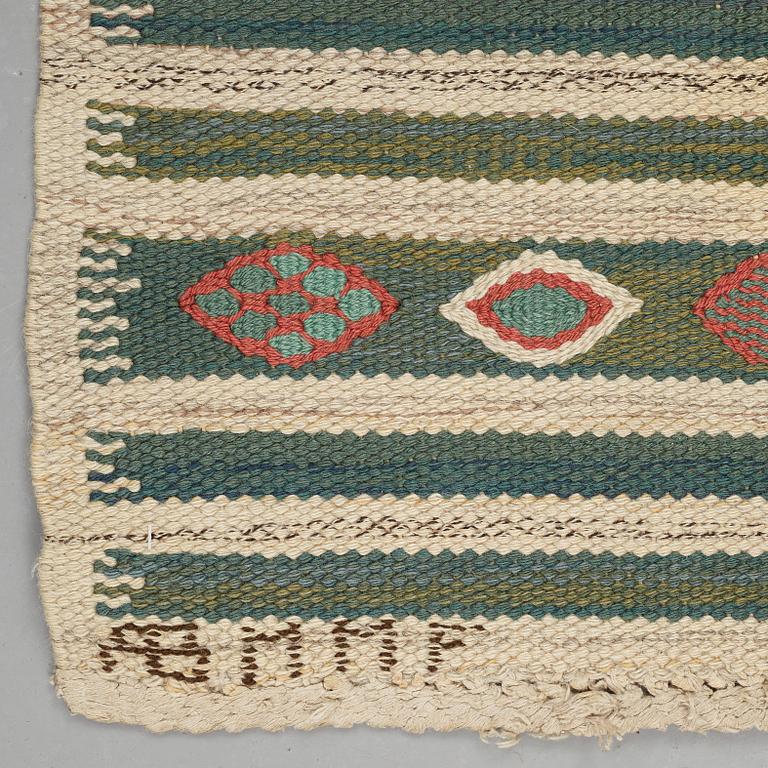 Barbro Nilsson, A CARPET, "Krusbär", flat weave, ca 125 x 60 cm, signed AB MMF BN.