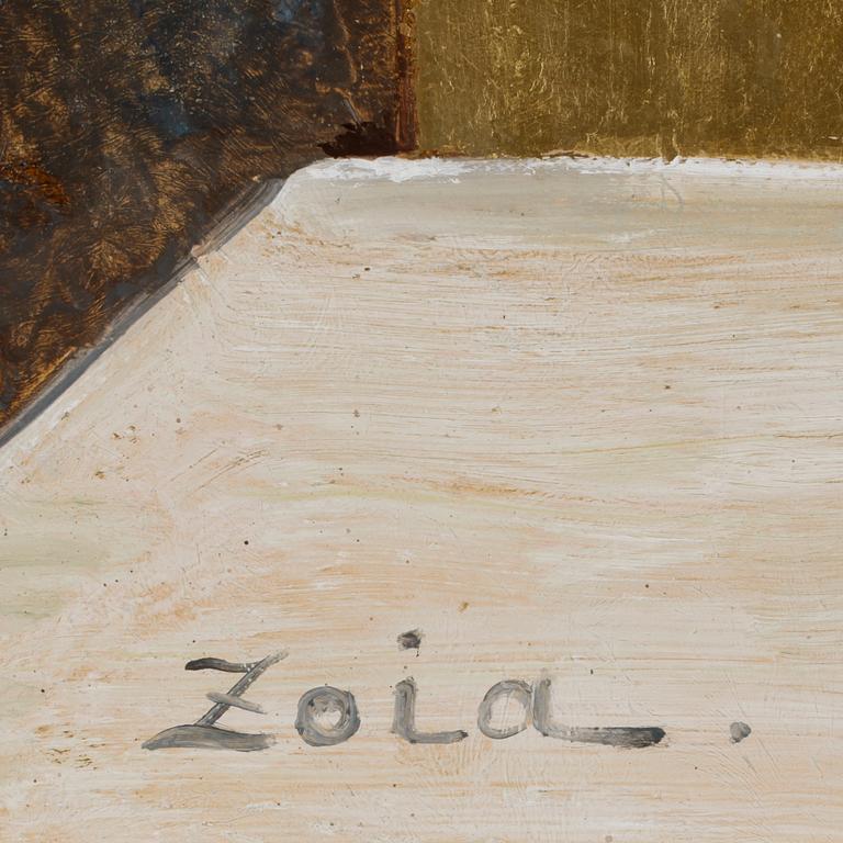 ZOIA KRUKOVSKYA LAGERKRANS, olja och guldgrund på pannå, sign.