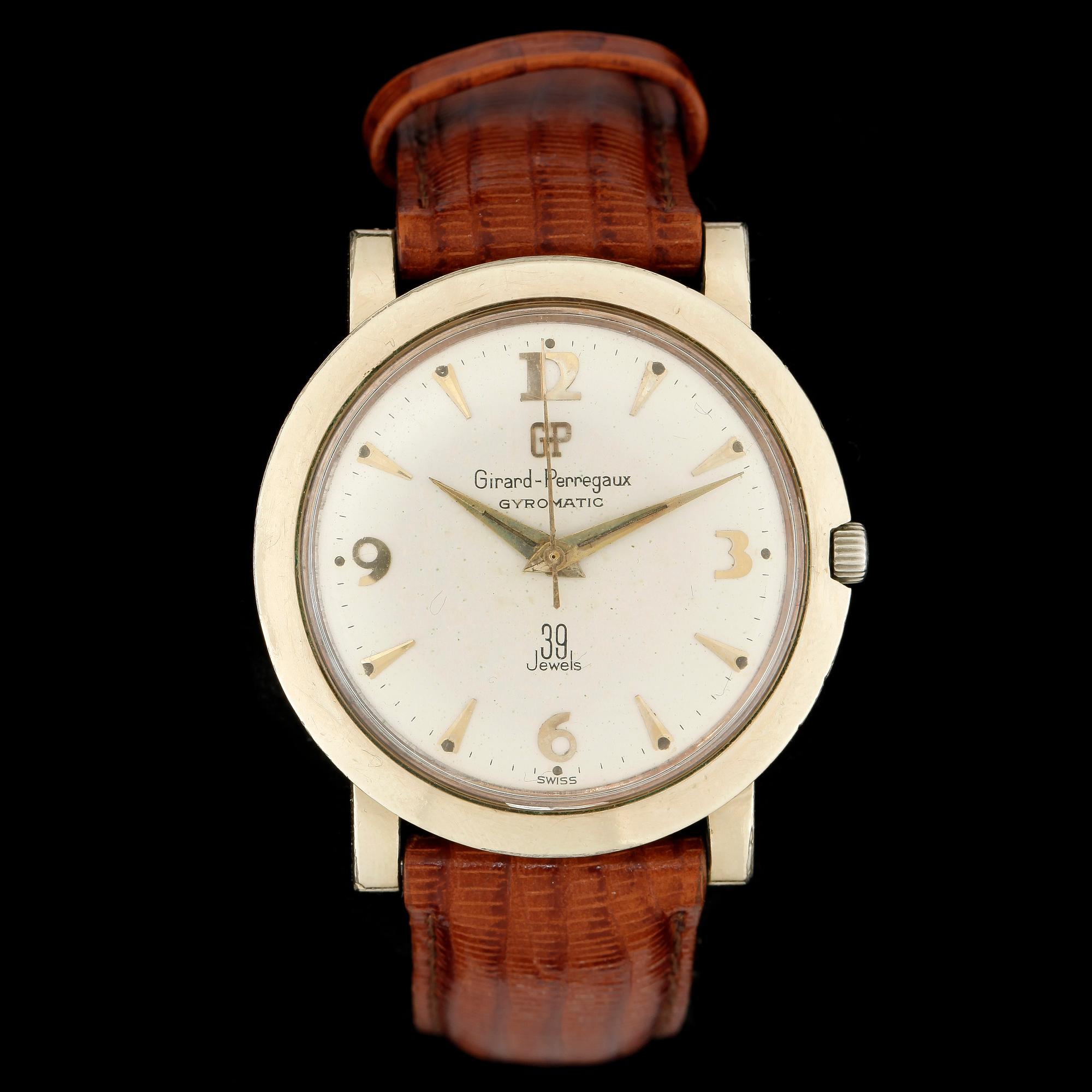 ARMBANDSUR, herr, Girard Perregaux, gyromatic, guld på stål, 1940/50-tal.