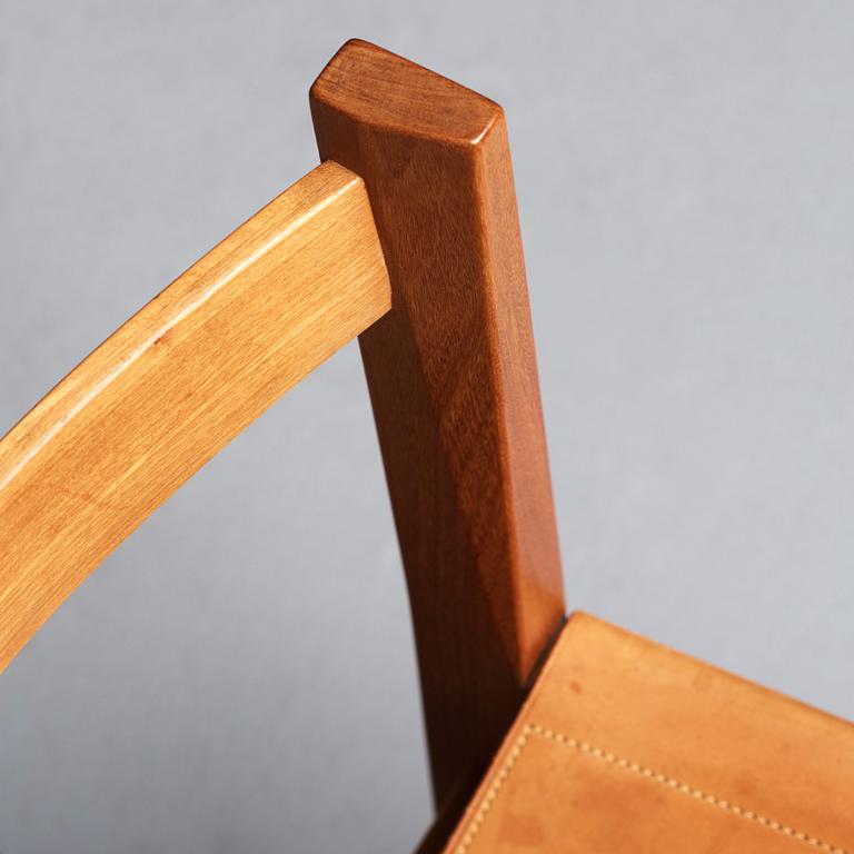 John Kandell, a set of 4 teak and natural leather chairs, probably executed by cabinetmaker Torsten Schollin, Sweden 1955.