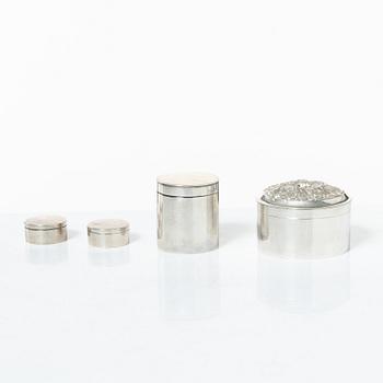 Four Swedish silver boxes, 19th century, most with mark of JP Grönvall, Stockholm.