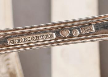 BESTICK, 21 delar, silver, modell Kings pattern, engelsk snäckmodell, GW Richter, bla 1849. Total vikt ca 1226 g.