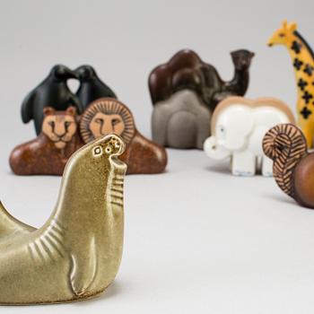 7 stoneware figurines by Lisa Larson from the "Noaks ark" series, 1979-83.