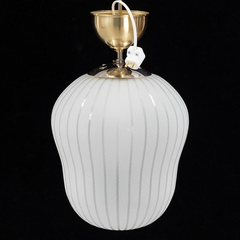 A Swedish Modern glass and brass ceiling light, Orrefors, 1940's.