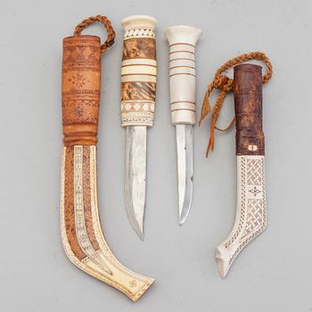 Two traditional sami knives, late 20th century.