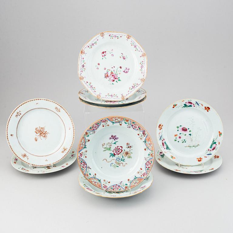 Ten famille rose export porcelain plates, Qing dynasty, Qianlong (1736-95).