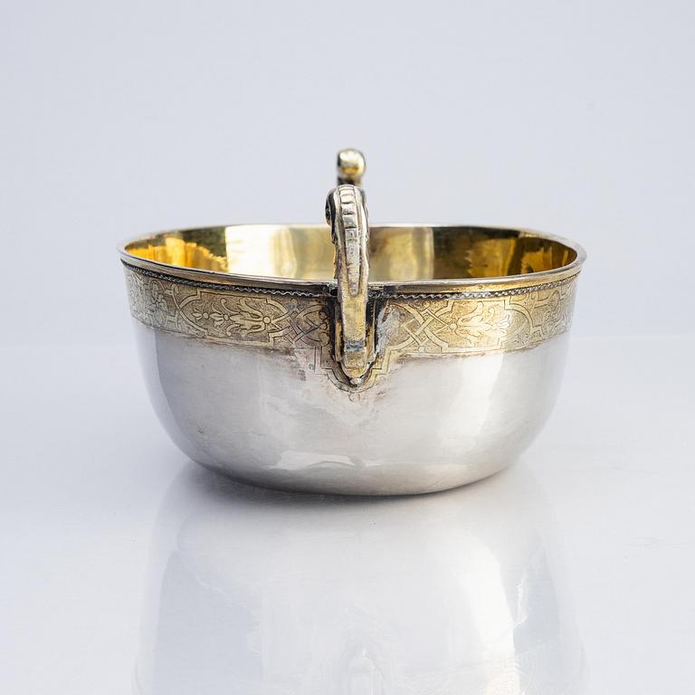 A Swedish 18th century parcel-gilt silver bowl, mark of Gustaf Stafhell the elder, Stockholm 1733.