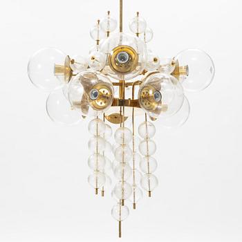 A brass and glass ceiling lamp, Italy, second half of the 20th century.