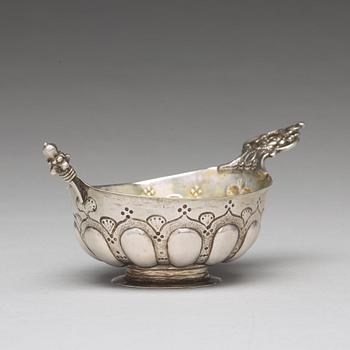 A Swedish 18th century parcel-gilt silver brandy bowl, mark of Hans Jacob Schmit, Karlskrona 1718.