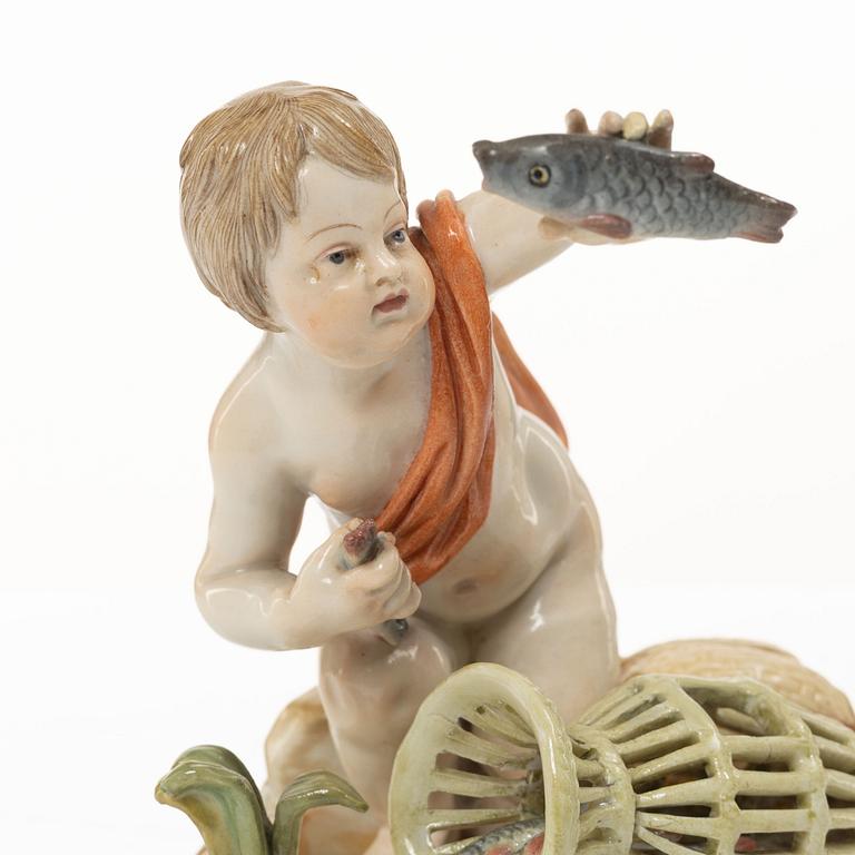 Meissen, Two porcelain figurines, allegories of earth and water, circa 1900.