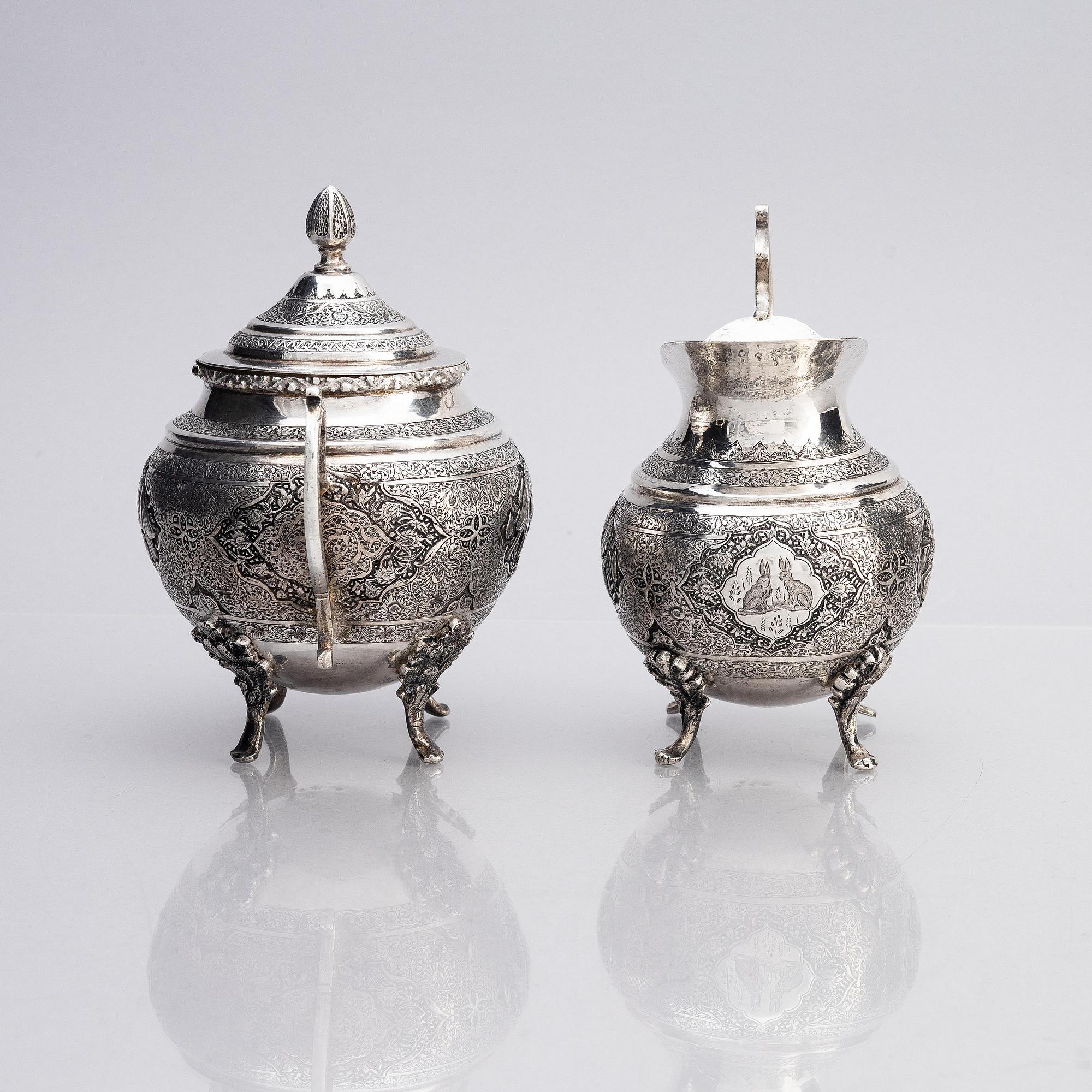 An 84 standard Persian (Iran) silver tea and coffee set, four pieces, first half of the 20th century.