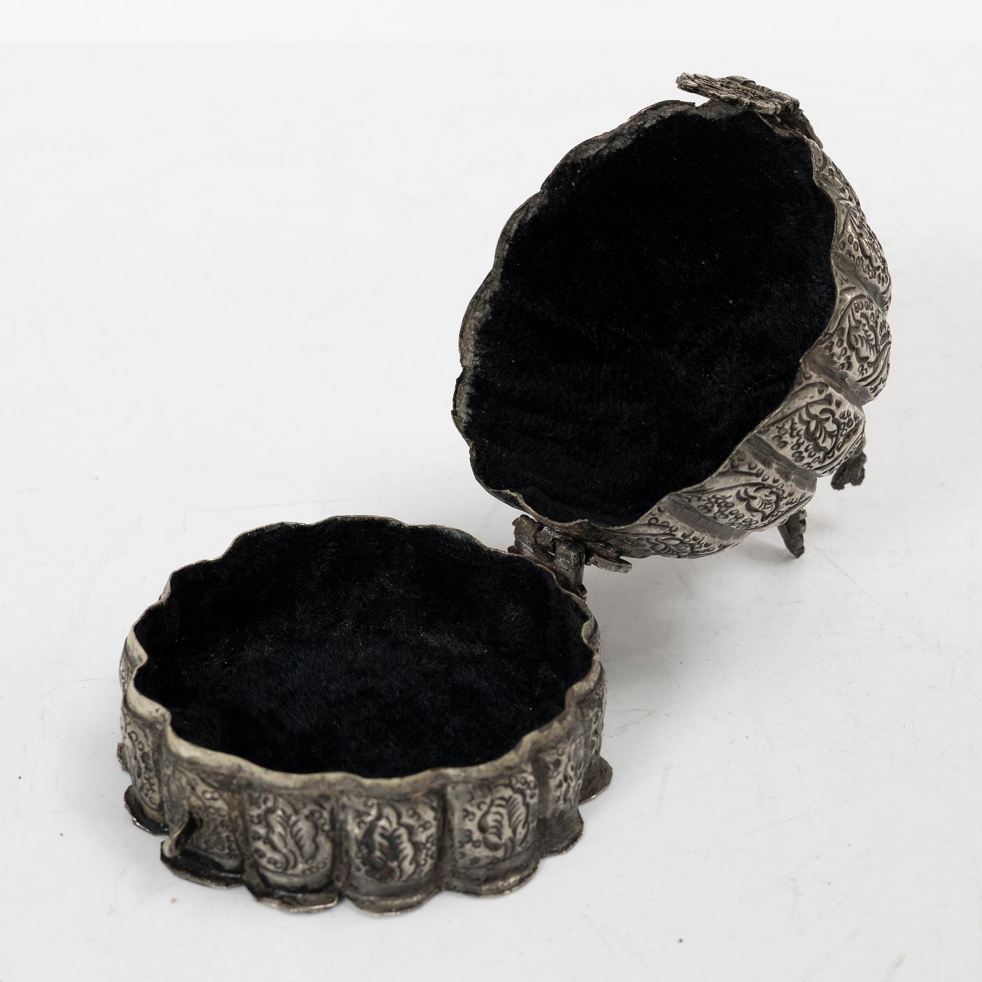 A silver on metal Mughal style box, India, circa 1900.