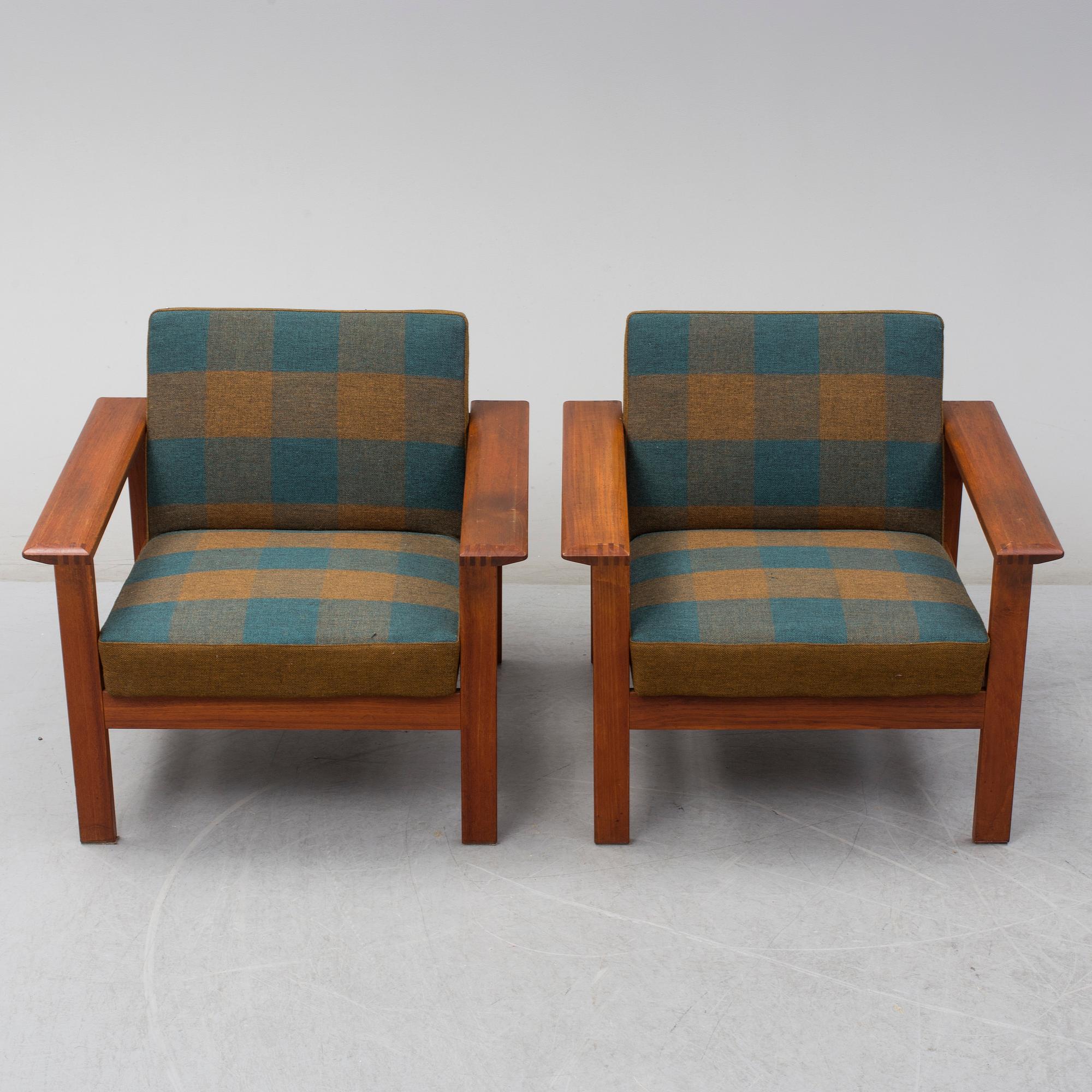 A pair of 'Kubus' easy chairs by Gerhard Berg for Stokke, Norway.
