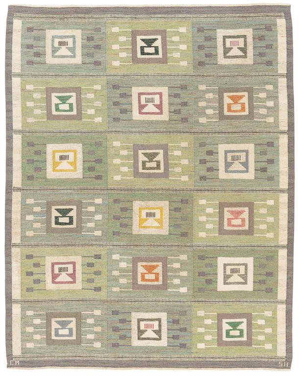 Edna Martin, a carpet, "Flickorna i fönstret", flat weave, ca 252 x 197 cm, signed EM SH.