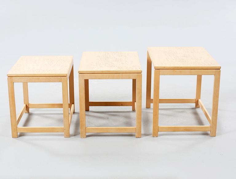 Three small tables named "HE 6040", designed by Hans Ehrlin, Tranås in 1961. Made in the fourth quarter of the 20th cent.