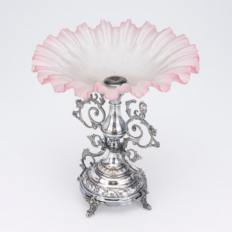 UPPSATSSKÅL, försilvrad metall och glas, ca 1900.