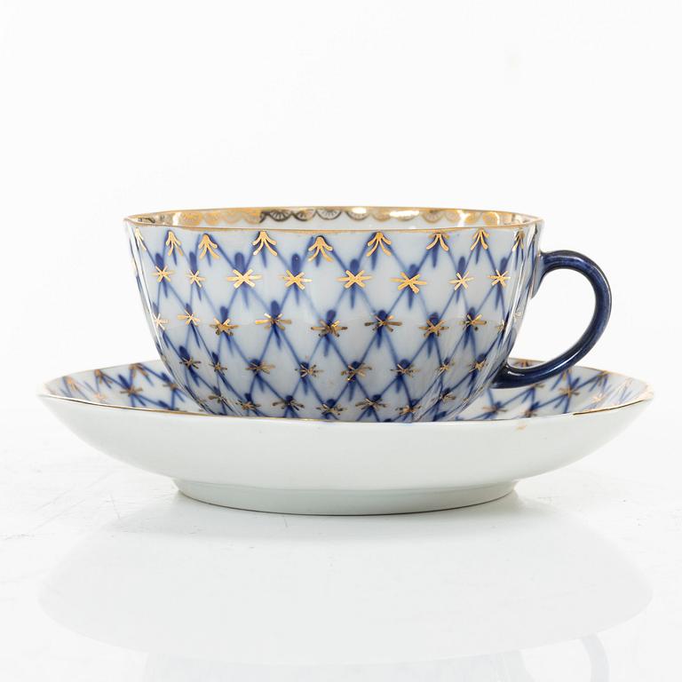 A 15-piece coffee and tea service, 'Cobalt Net', Lomonosov, Soviet Union.