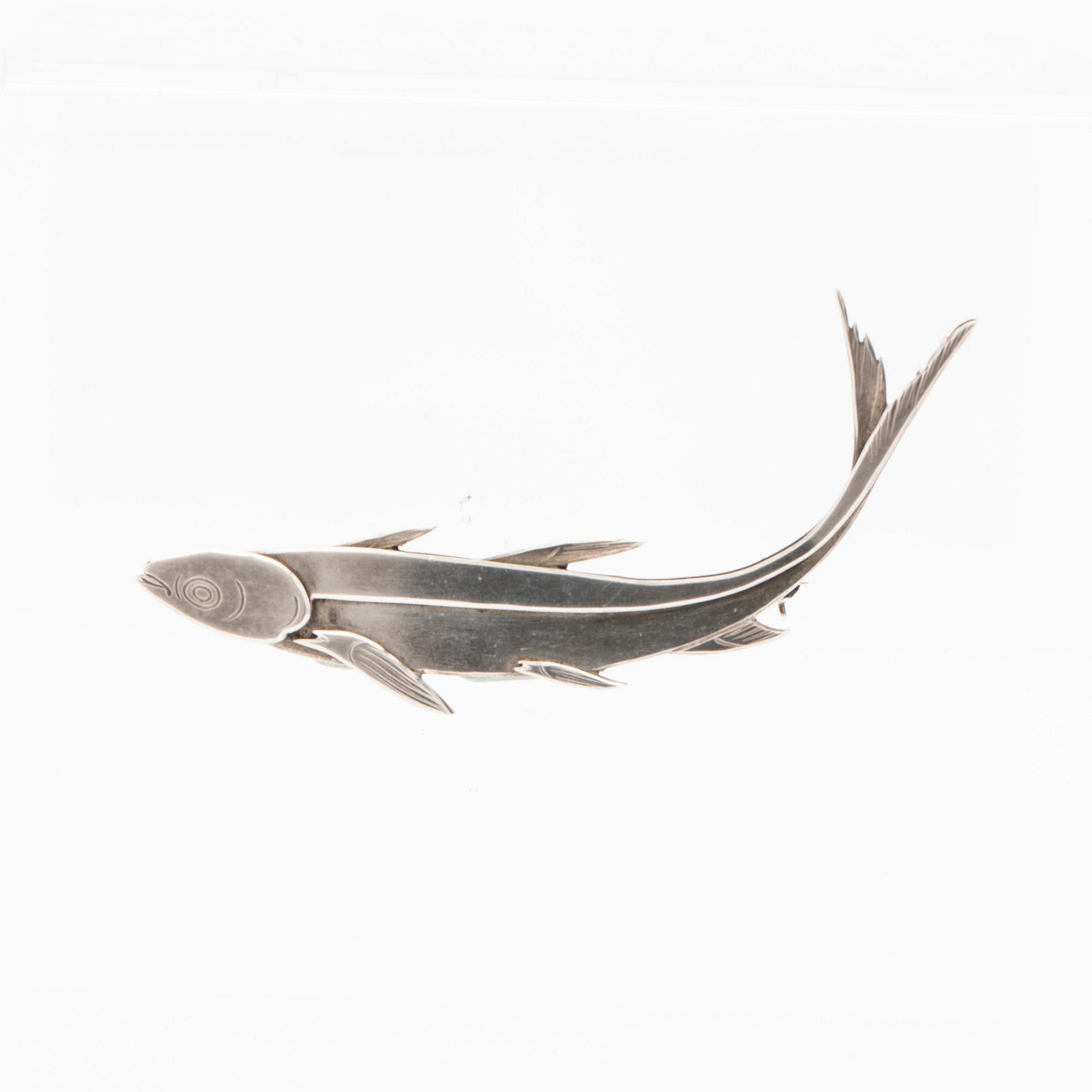 Wiwen Nilsson, brooch, in the shape of a fish, silver, Lund, 1957.