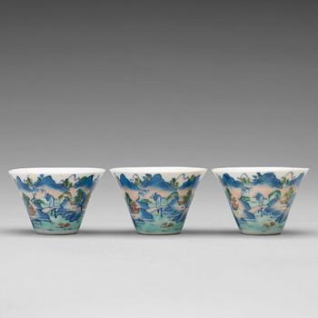 677. Three enameled cups, Qing dynasty, Jiaqing mark and period (1796-1820).