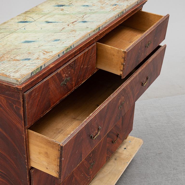 A painted Swedish chest of drawers from Hälsingland, 19th century.