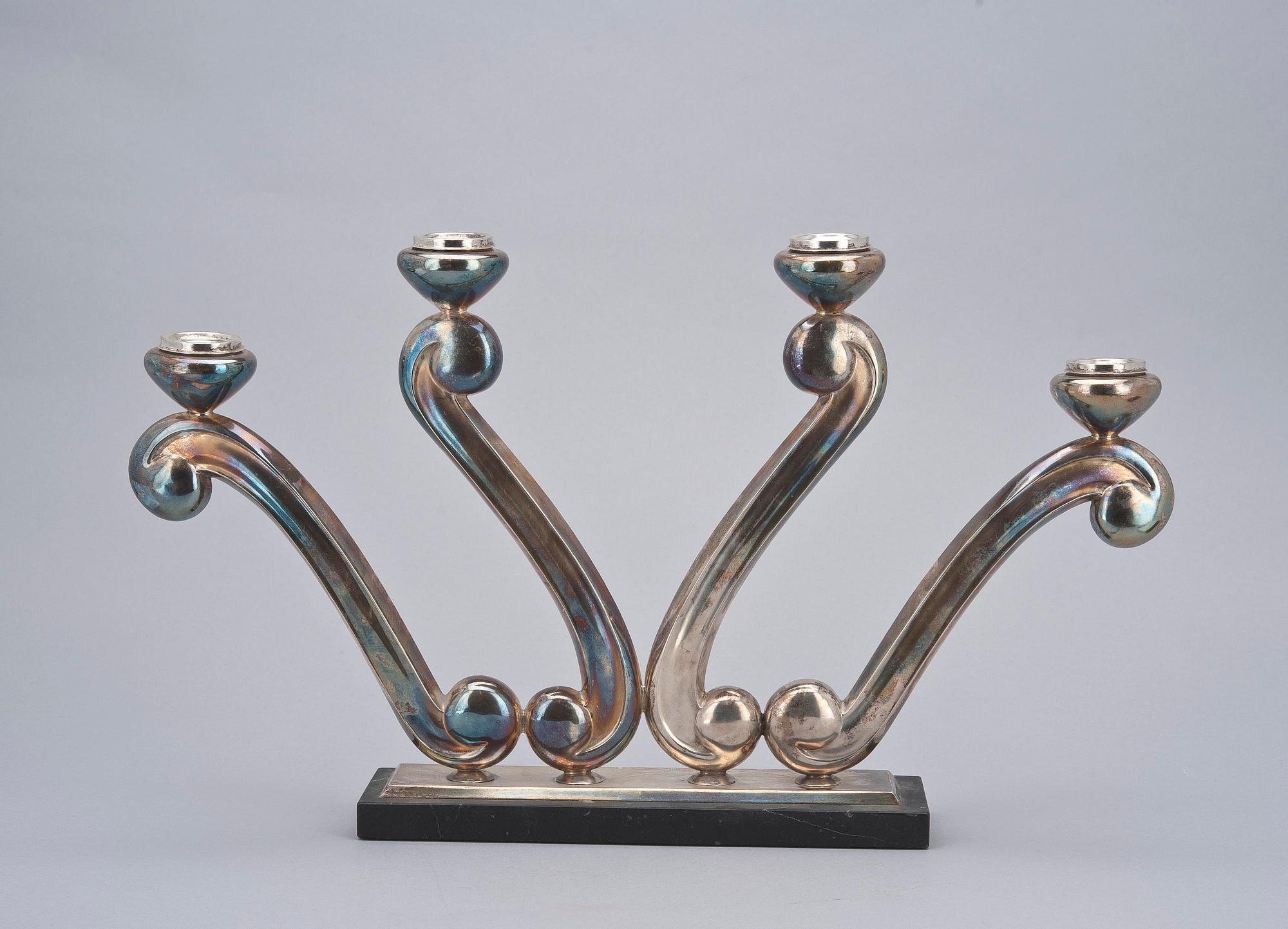 KANDELABER  för 4 ljus, silver, 1930-tal.