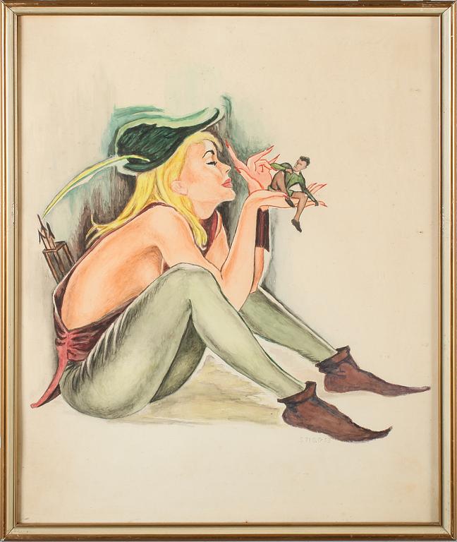 OKÄND KONSTNÄR, 4 st, blandteknik, en signerad Stig Lugen, 1950-tal.