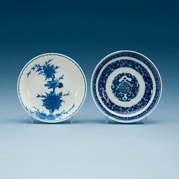 1759. Two blue and white dishes, Qing dynasty.