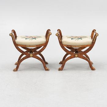 A pair of late Gustavian stools, Stockholm, late 18th century.