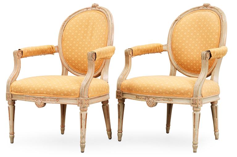 A pair of Gustavian late 18th century armchairs.