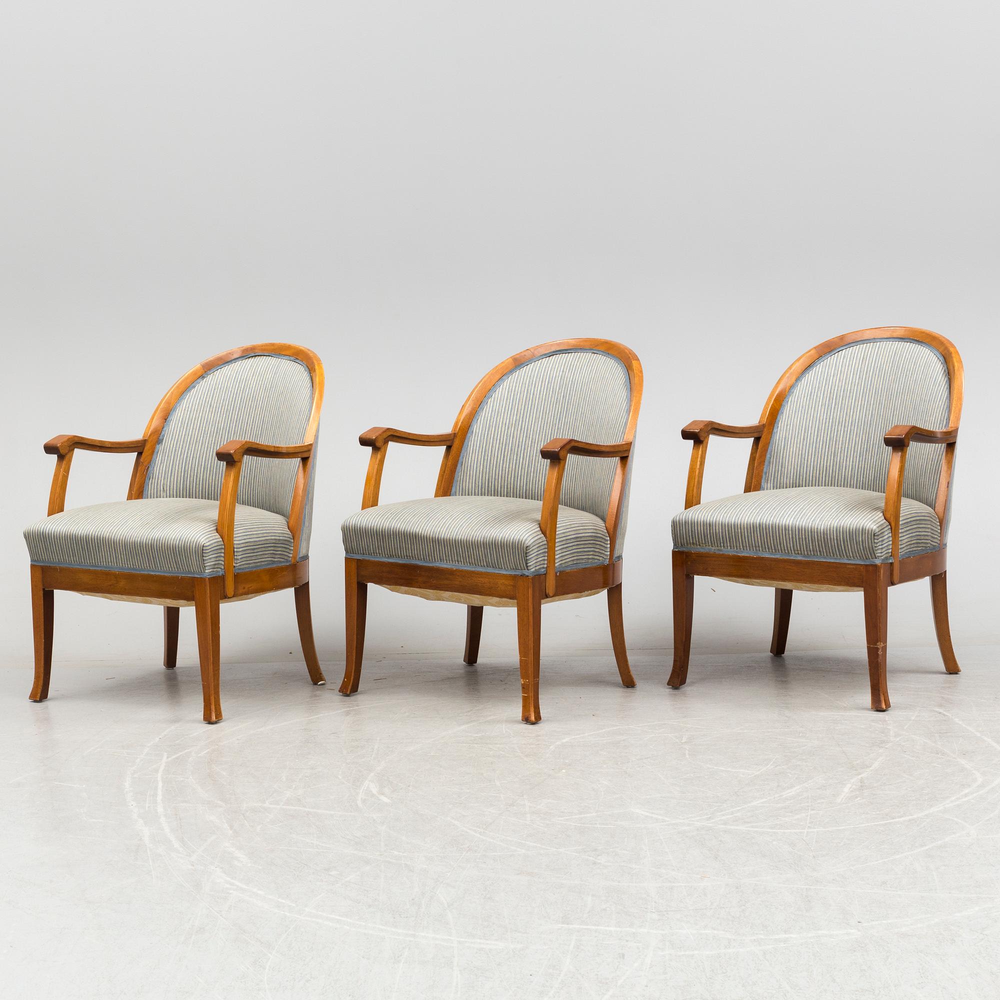 SOFA, TABLE AND FIVE CHAIRS, mid 20th century.