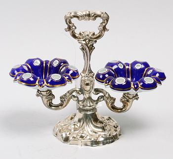 SALTKAR, silver och glas. Nyrokoko. Johan Olof Östlund, Gefle 1860.