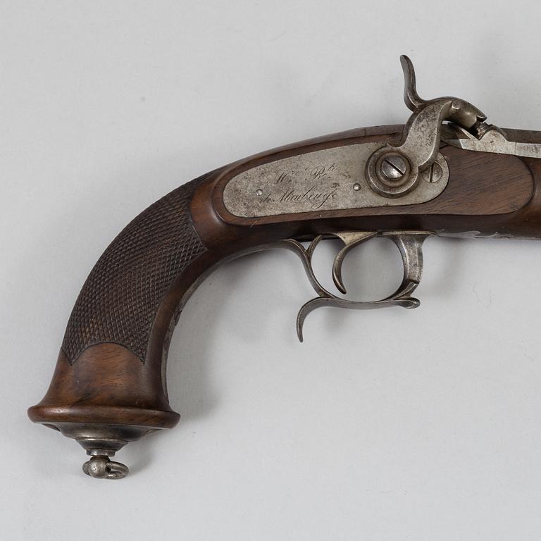 A 1840's French cased percussion pistols marked: Mre Rle de Maubeuge.