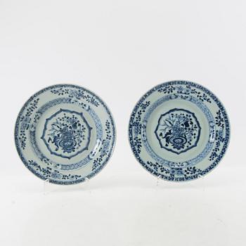 A group of 10 odd blue and white dinner plates, Qing dynasty, 18th/19th century.