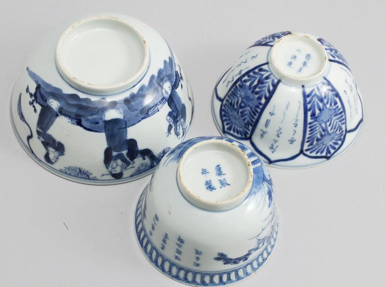 SKÅL, 3 st, porslin, Kina, Qingdynastin.