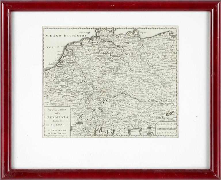 KARTA, etsning, efter Isaac Tirion, 17/1800-tal.