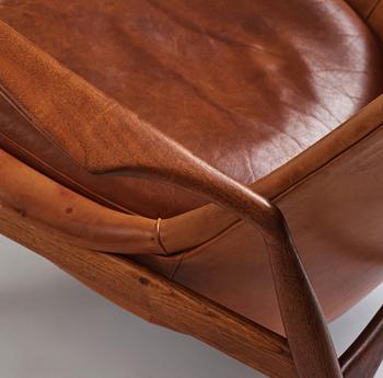 Ib Kofod-Larsen, a teak and cognac coloured leather 'Sälen' easy chair, Olof Perssons Fåtöljindustri (OPE), Sweden, 1950-60s.