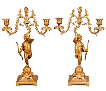 45. A PAIR OF TWO-LIGHT CANDELABRA.