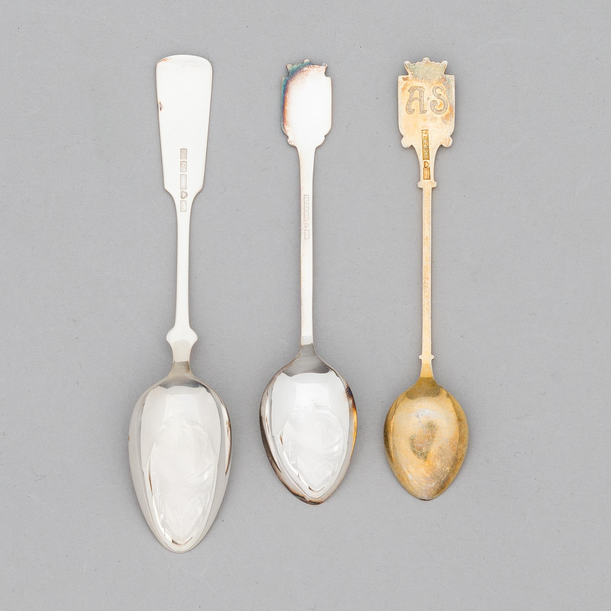 Coat of arms of Helsinki silver spoons, 39 pcs, Turku Finland 1936 - 1974.