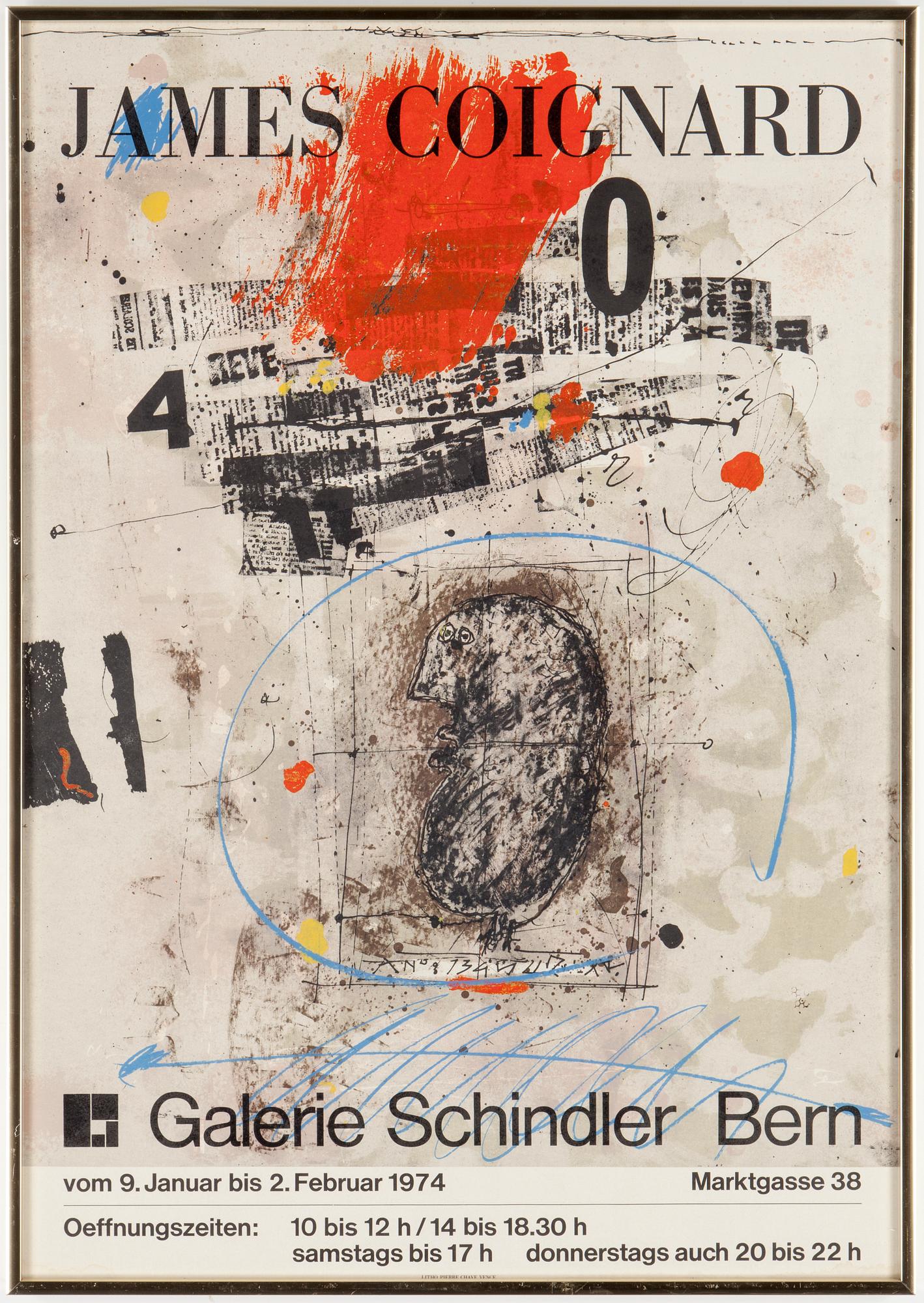 JAMES COIGNARD, affisch, Galerie Schindler Bern, 1974.