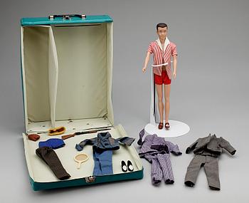 DOCKA samt VÄSKA, "Ken", Mattel, 1960-tal.