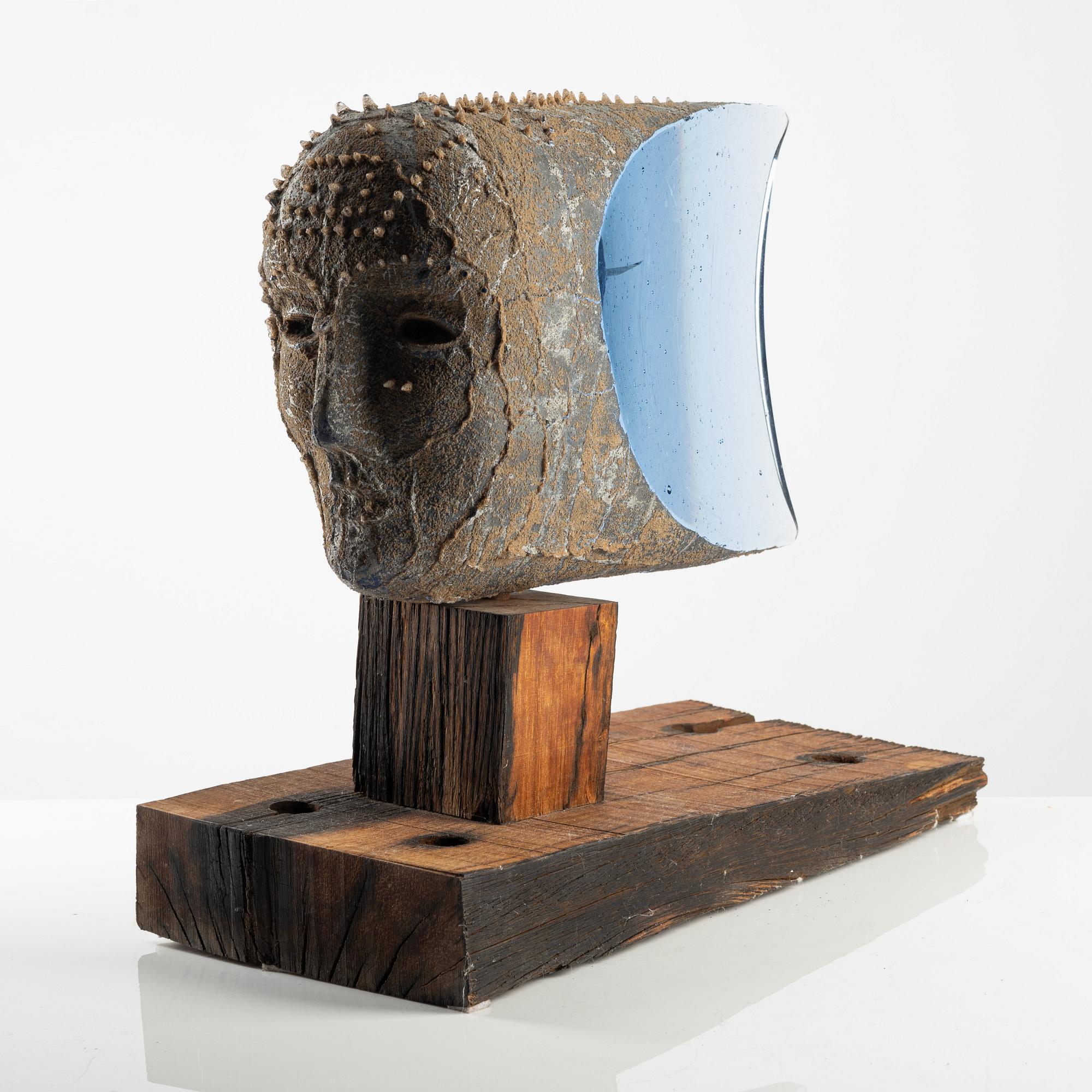 Bertil Vallien, a "Janus", sand cast glass sculpture, Kosta Boda, Sweden, provex (prototype).